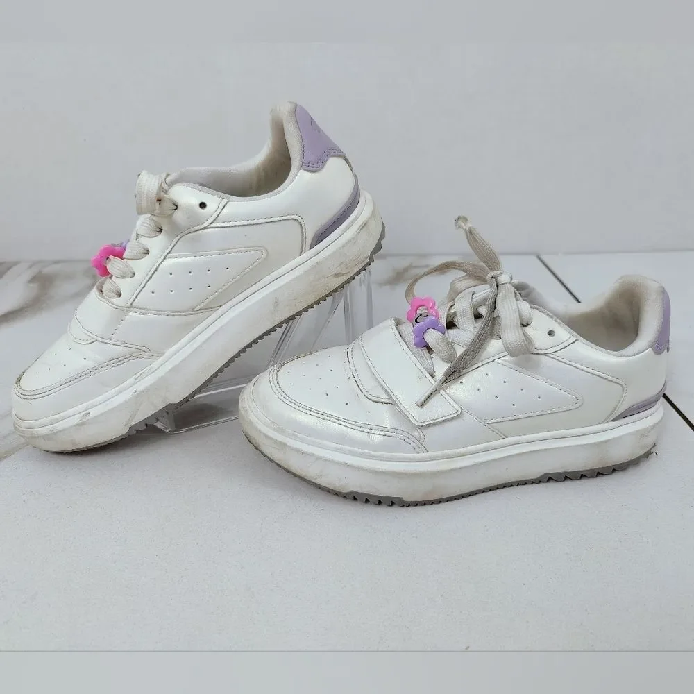 Justice Sport Girls' Beaded Low Court Sneakers, Pearl White, Sz 3